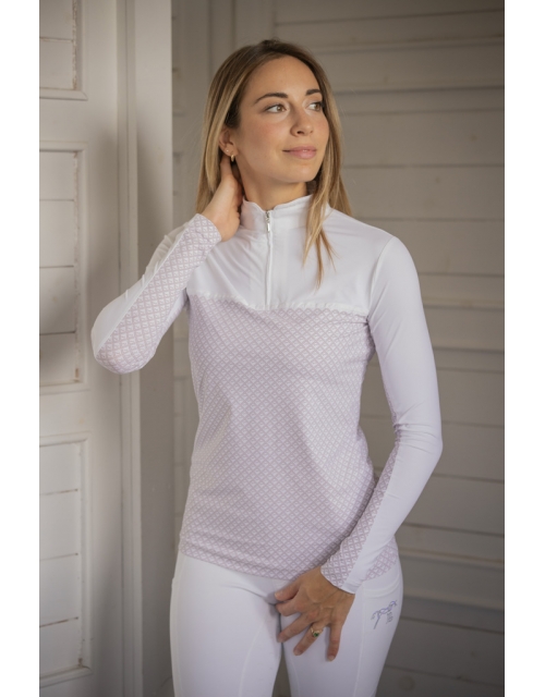 Debbie Long-Sleeve Show Polo Shirt - White & Pink